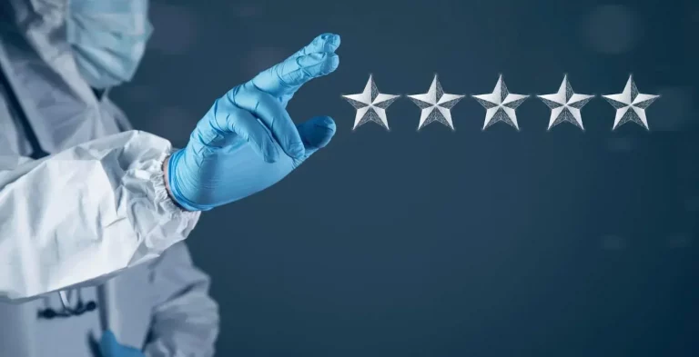 Photo montage of a doctor leaving an online review